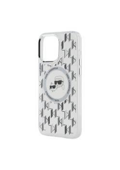 Husa pentru iPhone 15 - Karl Lagerfeld IML MagSafe (KLHMP15SHMCKMHT) - Clear Monogram KarlandChoupette Head