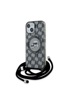 Husa pentru iPhone 15 / iPhone 14 / iPhone 13 - Karl Lagerfeld IML Crossbody MagSafe (KLHMP15SHCKCKLCK) - Monogram KarlandChoupette Head