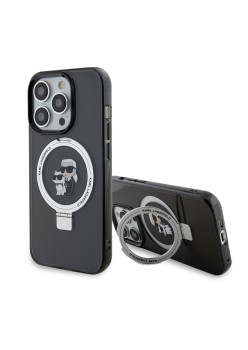 Husa pentru iPhone 14 Pro - Karl Lagerfeld Hardcase Ring Stand MagSafe (KLHMP14LHMRSKCK) - KarlandChoupette