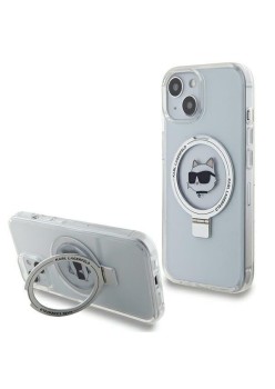 Husa pentru iPhone 15 Plus / iPhone 14 Plus - Karl Lagerfeld Hardcase Ring Stand MagSafe (KLHMP15MHMRSCHH) - White Choupette Head