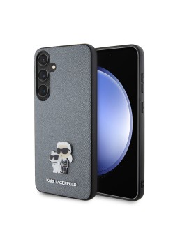 Husa pentru Samsung Galaxy S24 Plus - Karl Lagerfeld Saffiano (KLHCS24MPSAKCMPG) - Grey KarlandChoupette Metal Pin