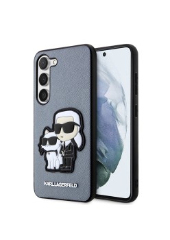 Husa pentru Samsung Galaxy S23 Plus (KLHCS23MSANKCPG) - Karl Lagerfeld Saffiano - Grey KarlandChoupette Metal Pin