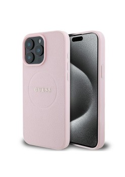 Husa pentru iPhone 15 Pro Max - Guess Grained Gold Ring MagSafe (GUHMP15XPGHSMMP) - Pink