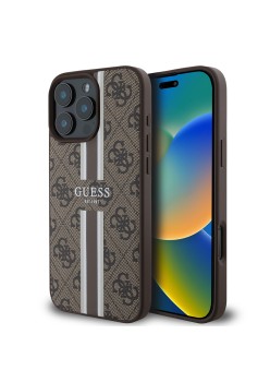 Husa pentru iPhone 16 Pro - Guess Hardcase 4G Printed Stripes MagSafe (GUHMP16LP4RPSW) - Brown
