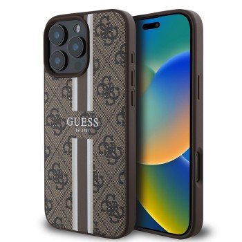 Husa pentru iPhone 16 Pro Max - Guess Hardcase 4G Printed Stripes MagSafe (GUHMP16XP4RPSW) - Brown