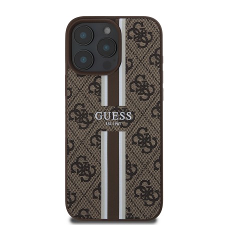 Husa pentru iPhone 16 Pro Max - Guess Hardcase 4G Printed Stripes MagSafe (GUHMP16XP4RPSW) - Brown