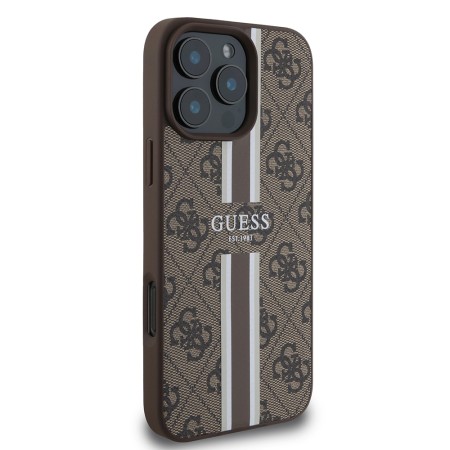 Husa pentru iPhone 16 Pro Max - Guess Hardcase 4G Printed Stripes MagSafe (GUHMP16XP4RPSW) - Brown