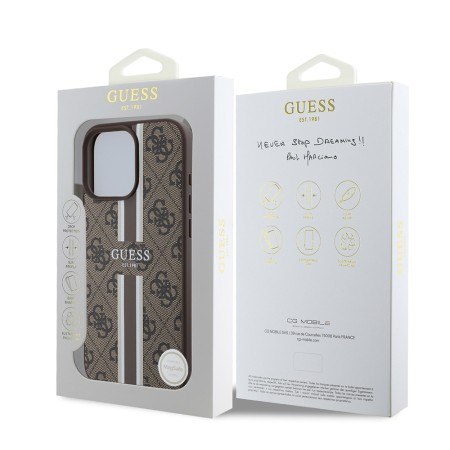 Husa pentru iPhone 16 Pro Max - Guess Hardcase 4G Printed Stripes MagSafe (GUHMP16XP4RPSW) - Brown
