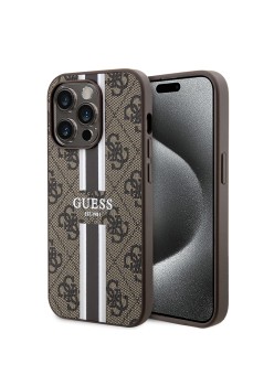 Husa pentru iPhone 15 Pro Max - Guess Hardcase 4G Printed Stripes MagSafe (GUHMP15XP4RPSW) - Brown