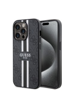 Husa pentru iPhone 15 Pro Max - Guess Hardcase 4G Printed Stripes MagSafe (GUHMP15XP4RPSK) - Black
