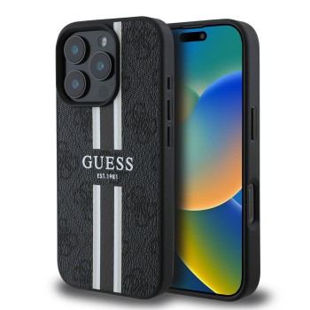 Husa pentru iPhone 16 Pro Max - Guess Hardcase 4G Printed Stripes MagSafe (GUHMP16XP4RPSK) - Black