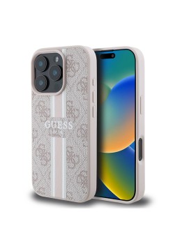 Husa pentru iPhone 16 Pro - Guess Hardcase 4G Printed Stripes MagSafe (GUHMP16LP4RPSP) - Pink