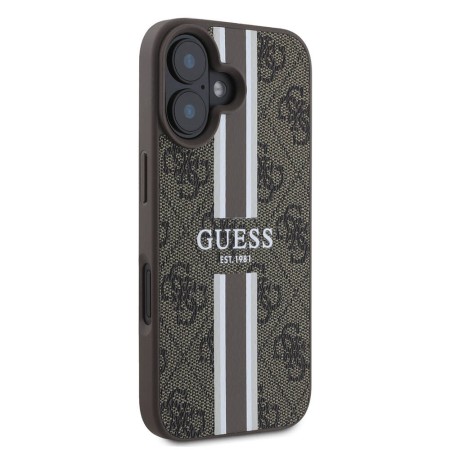 Husa pentru iPhone 16 - Guess Hardcase 4G Printed Stripes MagSafe (GUHMP16SP4RPSW) - Brown