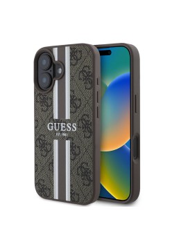 Husa pentru iPhone 16 Plus - Guess Hardcase 4G Printed Stripes MagSafe (GUHMP16MP4RPSW) - Brown