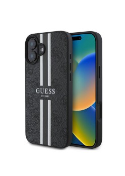 Husa pentru iPhone 16 Plus - Guess Hardcase 4G Printed Stripes MagSafe (GUHMP16MP4RPSK) - Black