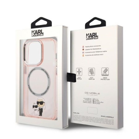 Husa iPhone 14 Pro - Karl Lagerfeld Hardcase MagSafe (KLHMP14LHNKCIP) - Pink Iconic KarlandChoupette