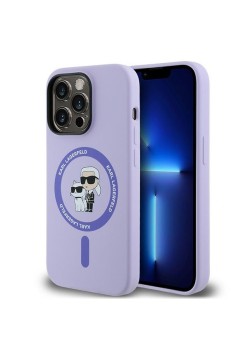 Husa pentru iPhone 14 Pro - Karl Lagerfeld Silicone Ring MagSafe (KLHMP14LSCMKCRHU) - Purple KarlandChoupette Head