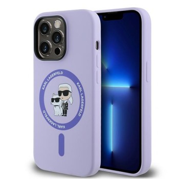 Husa pentru iPhone 14 Pro - Karl Lagerfeld Silicone Ring MagSafe (KLHMP14LSCMKCRHU) - Purple KarlandChoupette Head