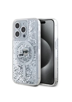Husa pentru iPhone 15 Pro Max - Karl Lagerfeld Liquid Glitter MagSafe (KLHMP15XLGKCSGH) - Transparent KarlandChoupette Head