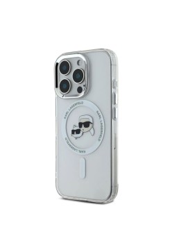 Husa pentru iPhone 16 Pro - Karl Lagerfeld IML MagSafe (KLHMP16LHLSKCH) - White Metal KarlandChoupette Head
