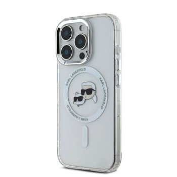 Husa pentru iPhone 16 Pro - Karl Lagerfeld IML MagSafe (KLHMP16LHLSKCH) - White Metal KarlandChoupette Head