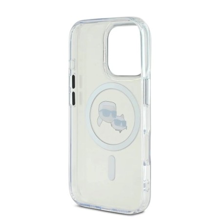 Husa pentru iPhone 16 Pro - Karl Lagerfeld IML MagSafe (KLHMP16LHLSKCH) - White Metal KarlandChoupette Head