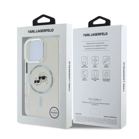 Husa pentru iPhone 16 Pro - Karl Lagerfeld IML MagSafe (KLHMP16LHLSKCH) - White Metal KarlandChoupette Head