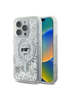 Husa pentru iPhone 16 Pro - Karl Lagerfeld Liquid Glitter MagSafe (KLHMP16LLGCHSGH) - Transparent Choupette Head