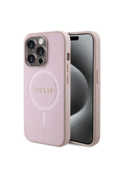 Husa pentru iPhone 15 Pro Max - Guess Saffiano MagSafe (GUHMP15XPSAHMCP) - Pink