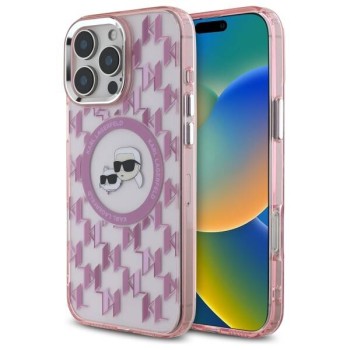 Husa pentru iPhone 16 Pro Max - Karl Lagerfeld IML MagSafe (KLHMP16XHMCKMHP) - Pink Monogram KarlandChoupette Head