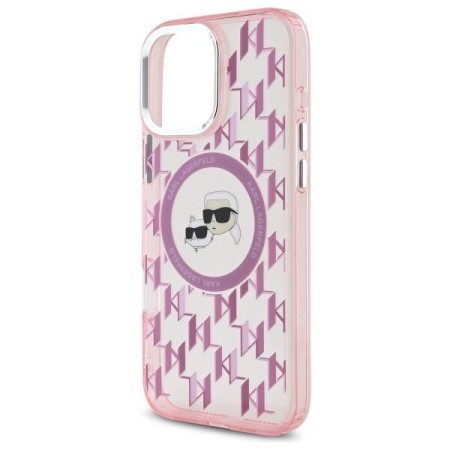 Husa pentru iPhone 16 Pro Max - Karl Lagerfeld IML MagSafe (KLHMP16XHMCKMHP) - Pink Monogram KarlandChoupette Head