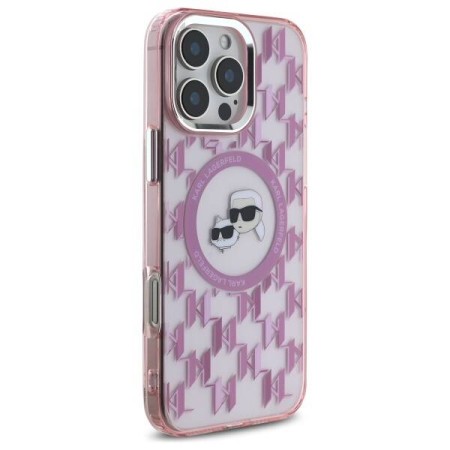 Husa pentru iPhone 16 Pro Max - Karl Lagerfeld IML MagSafe (KLHMP16XHMCKMHP) - Pink Monogram KarlandChoupette Head