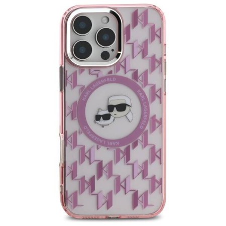Husa pentru iPhone 16 Pro Max - Karl Lagerfeld IML MagSafe (KLHMP16XHMCKMHP) - Pink Monogram KarlandChoupette Head