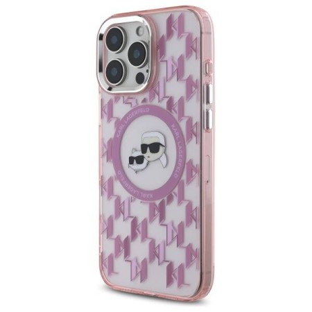 Husa pentru iPhone 16 Pro Max - Karl Lagerfeld IML MagSafe (KLHMP16XHMCKMHP) - Pink Monogram KarlandChoupette Head