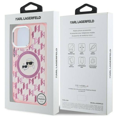 Husa pentru iPhone 16 Pro Max - Karl Lagerfeld IML MagSafe (KLHMP16XHMCKMHP) - Pink Monogram KarlandChoupette Head