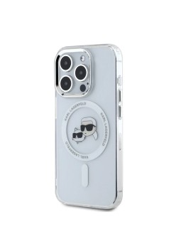 Husa pentru iPhone 16 Pro Max - Karl Lagerfeld IML MagSafe (KLHMP16XHLSKCH) - White Metal KarlandChoupette Head