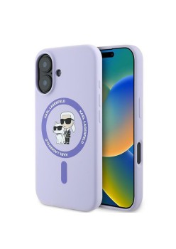 Husa pentru iPhone 16 - Karl Lagerfeld Silicone MagSafe (KLHMP16SSCMKCRHU) - Purple KarlandChoupette