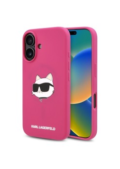 Husa pentru iPhone 16 - Karl Lagerfeld Silicone MagSafe (KLHMP16SSCHPPLF) - Fuchsia Choupette Head