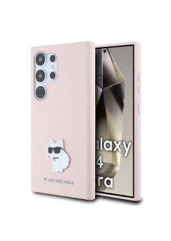 Husa pentru Samsung Galaxy S24 Ultra - Karl Lagerfeld Silicone (KLHCS24LSMHCNPP) - Pink Choupette Metal Pin
