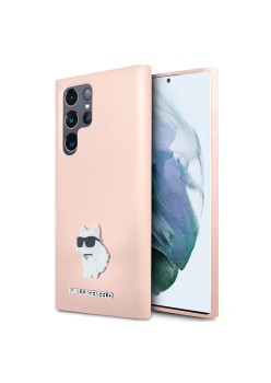 Husa pentru Samsung Galaxy S23 Ultra - Karl Lagerfeld Silicone (KLHCS23LSMHCNPP) - Pink Choupette Metal Pin