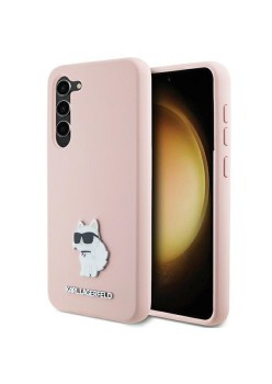 Husa pentru Samsung Galaxy S23 Plus - Karl Lagerfeld Silicone (KLHCS23MSMHCNPP) - Pink Choupette Metal Pin