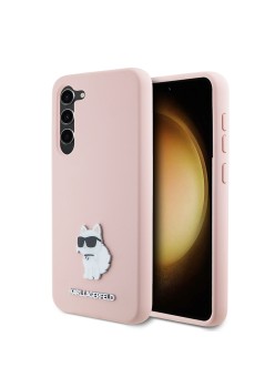 Husa pentru Samsung Galaxy S23 - Karl Lagerfeld Silicone (KLHCS23SSMHCNPP) - Pink Choupette Metal Pin