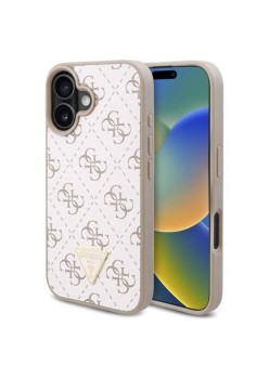 Husa pentru iPhone 16 - Guess Hardcase 4G Triangle Metal Logo (GUHCP16SPG4GPH) - White