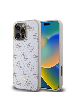 Husa pentru iPhone 16 Pro - Guess Hardcase 4G Triangle Metal Logo (GUHCP16LPG4GPH) - White