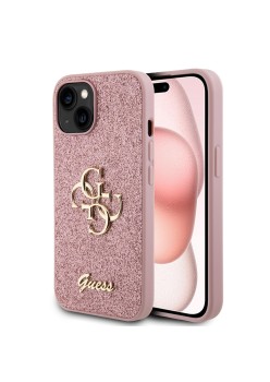 Husa pentru iPhone 15 Plus / iPhone 14 Plus - Guess Glitter Script Big 4G (GUHCP15MHG4SGP) - Pink