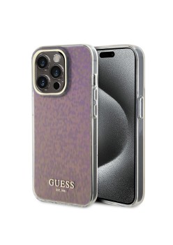 Husa pentru iPhone 15 Pro Max - Guess Hardcase IML Faceted Mirror Disco Iridescent (GUHCP15XHDECMP) - Pink