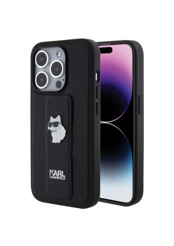 Husa pentru iPhone 14 Pro - Karl Lagerfeld Saffiano Gripstand (KLHCP14LGSACHPK) - Choupette