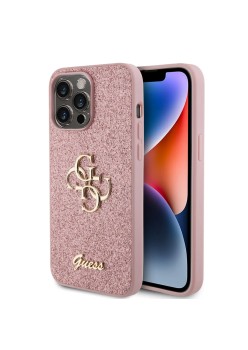 Husa pentru iPhone 15 Pro Max - Guess Glitter Script Big 4G (GUHCP15XHG4SGP) - Pink