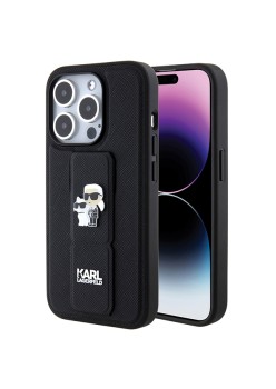 Husa pentru iPhone 14 Pro - Karl Lagerfeld Saffiano Gripstand (KLHCP14LGSAKCPK) - KarlandChoupette