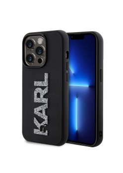 Husa pentru iPhone 15 Pro - Karl Lagerfeld 3D Design (KLHCP15L3DMBKCK) - Rubber Glitter Logo